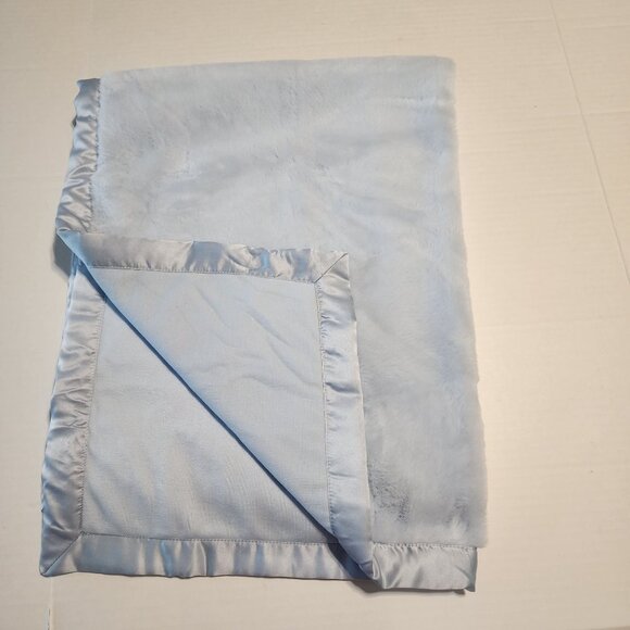 Carter's Plain Solid blue plush blanket satin trim jersey knit reverse - Picture 1 of 4